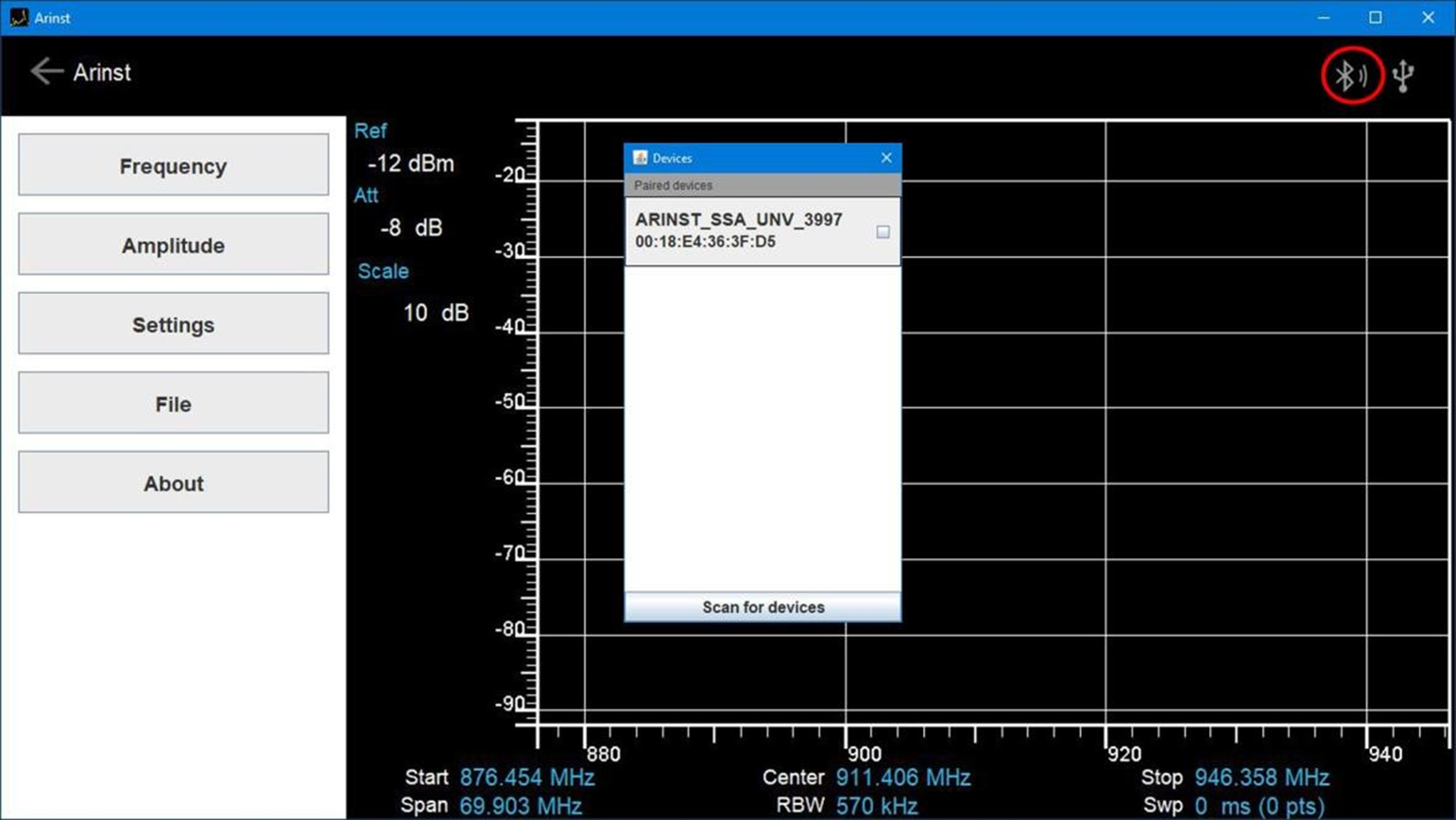 Рисунок А14 – Подключение ПК к анализатору спектра через протокол Bluetooth